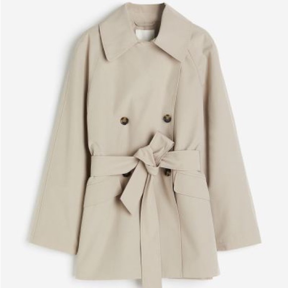 Beige Short Trench Coat (L, XL) - Picture 3 of 9